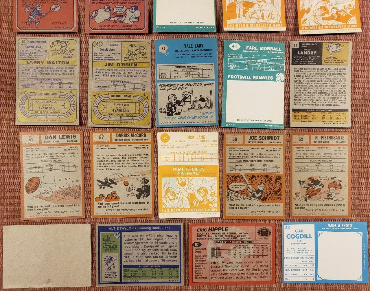 1960's Lions Football Cards Joe Schmidt Karras Morrall Plum Night Tran Lane Yary8