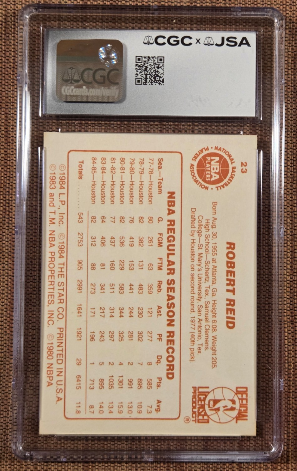1985 Star #23 Robert Reid Houston Rockets Basketball Card CGC 7.5 /JSA Auto1