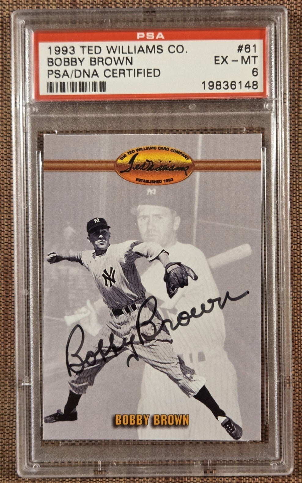 1993 Ted Williams #61 Bobby Brown New York  Yankees Baseball Card PSA6/DNA AUTO0