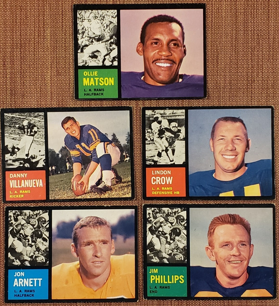 1962 Topps Rams Football Cards Arnett & Matson SP's Villenueva RC Crow Phillips0