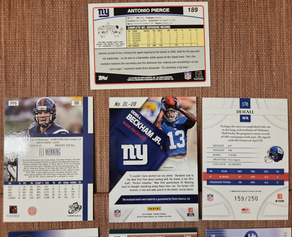Giants Football Cards Beckham RC Manning RC Hall RC /250 Flowers Strahan LT7