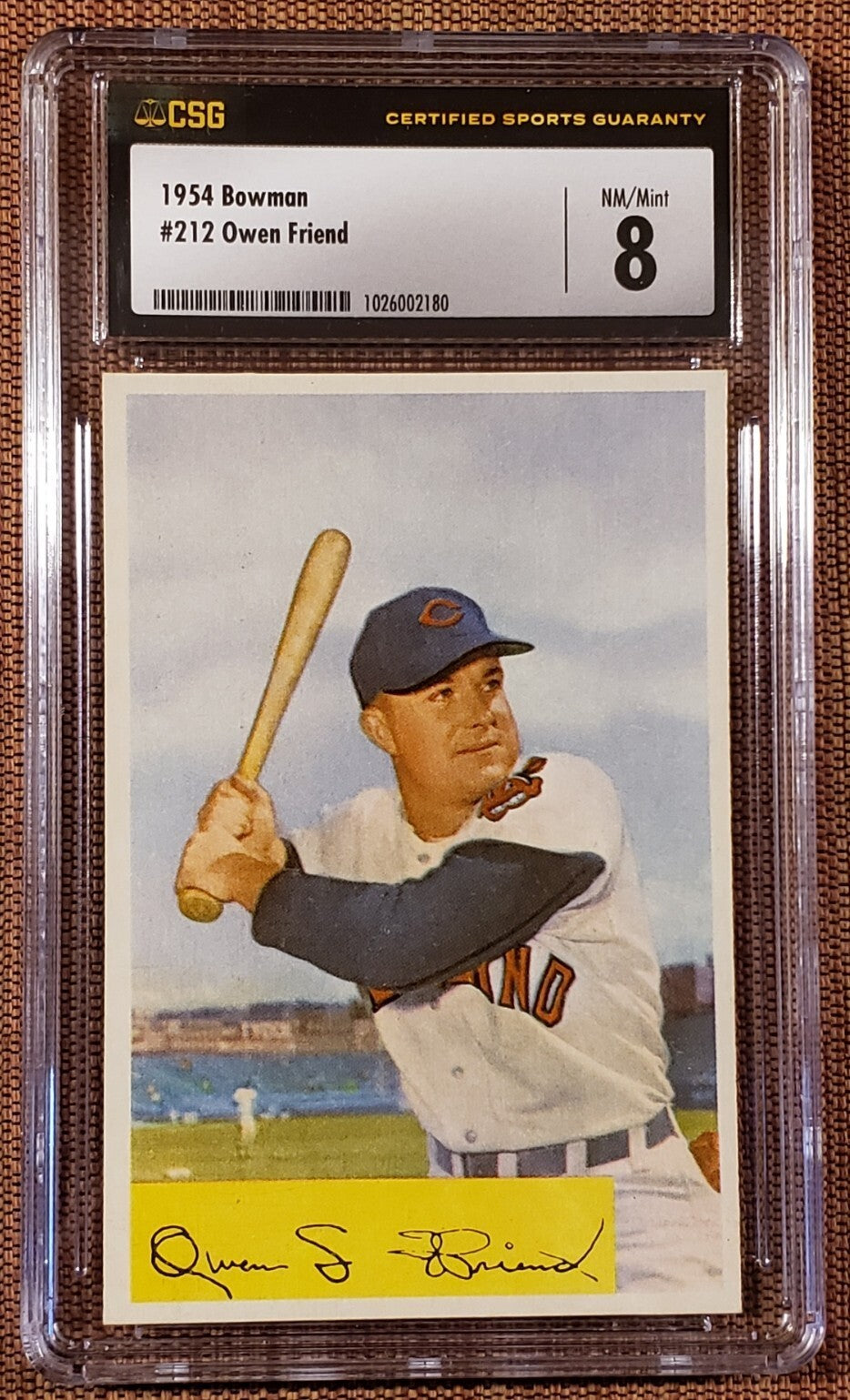 1954 Bowman #212 Owen Friend Cleveland Indians Baseball Card CSG 8 NM/MT0