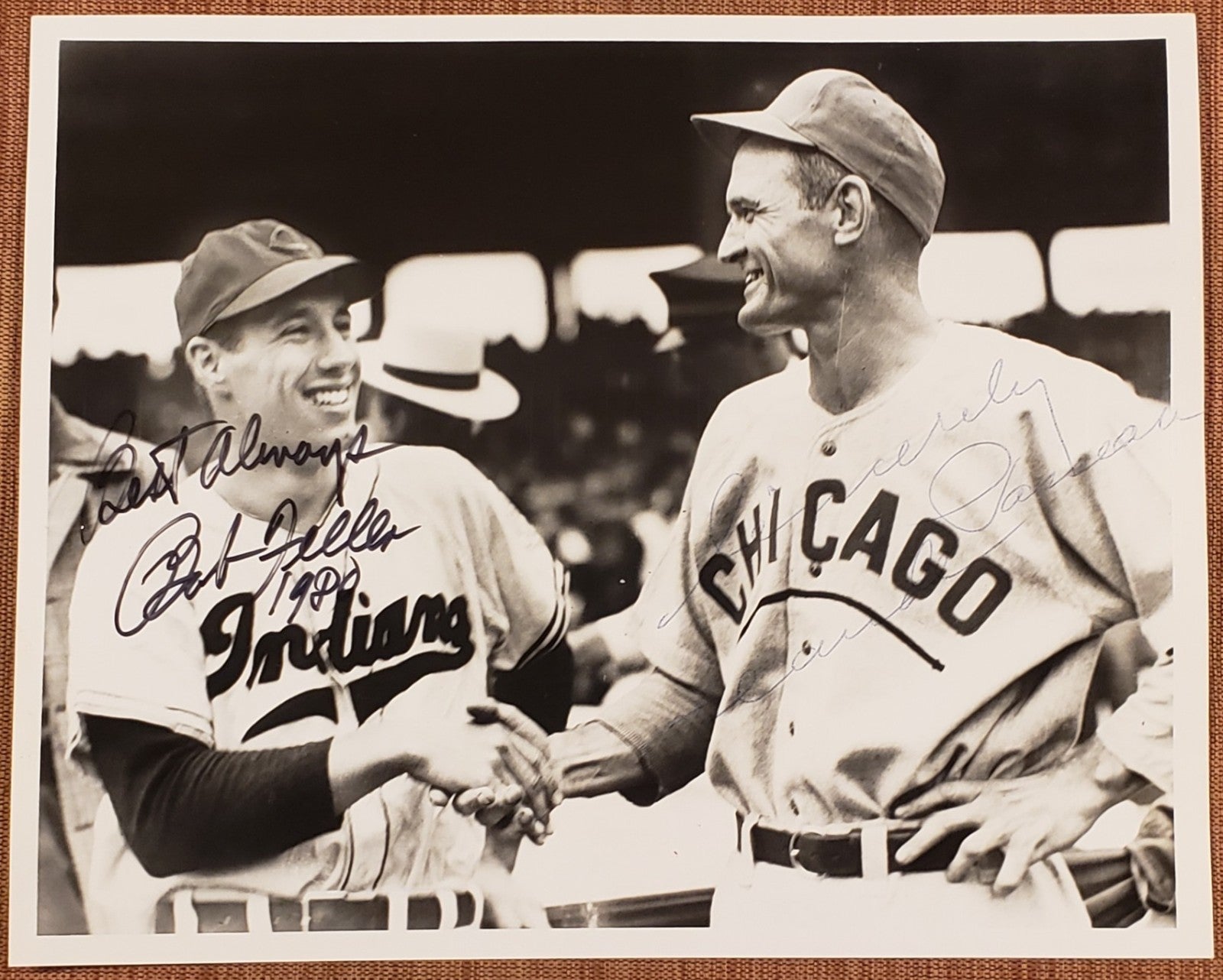 Bob Feller Claude Passeau Auto Indians Cubs 1940's Baseball 8x10 Photo JSA HOF0