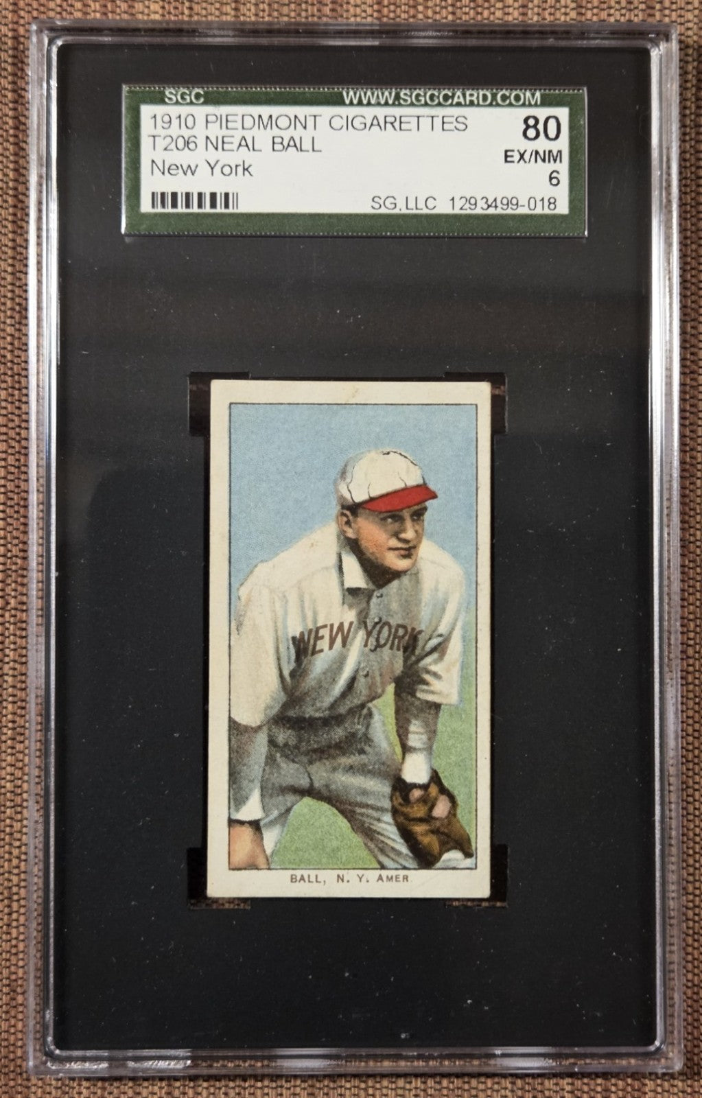 1909 Piedmont New York T206 Neal Ball Yankees Naps Red Sox Baseball Card SGC 60