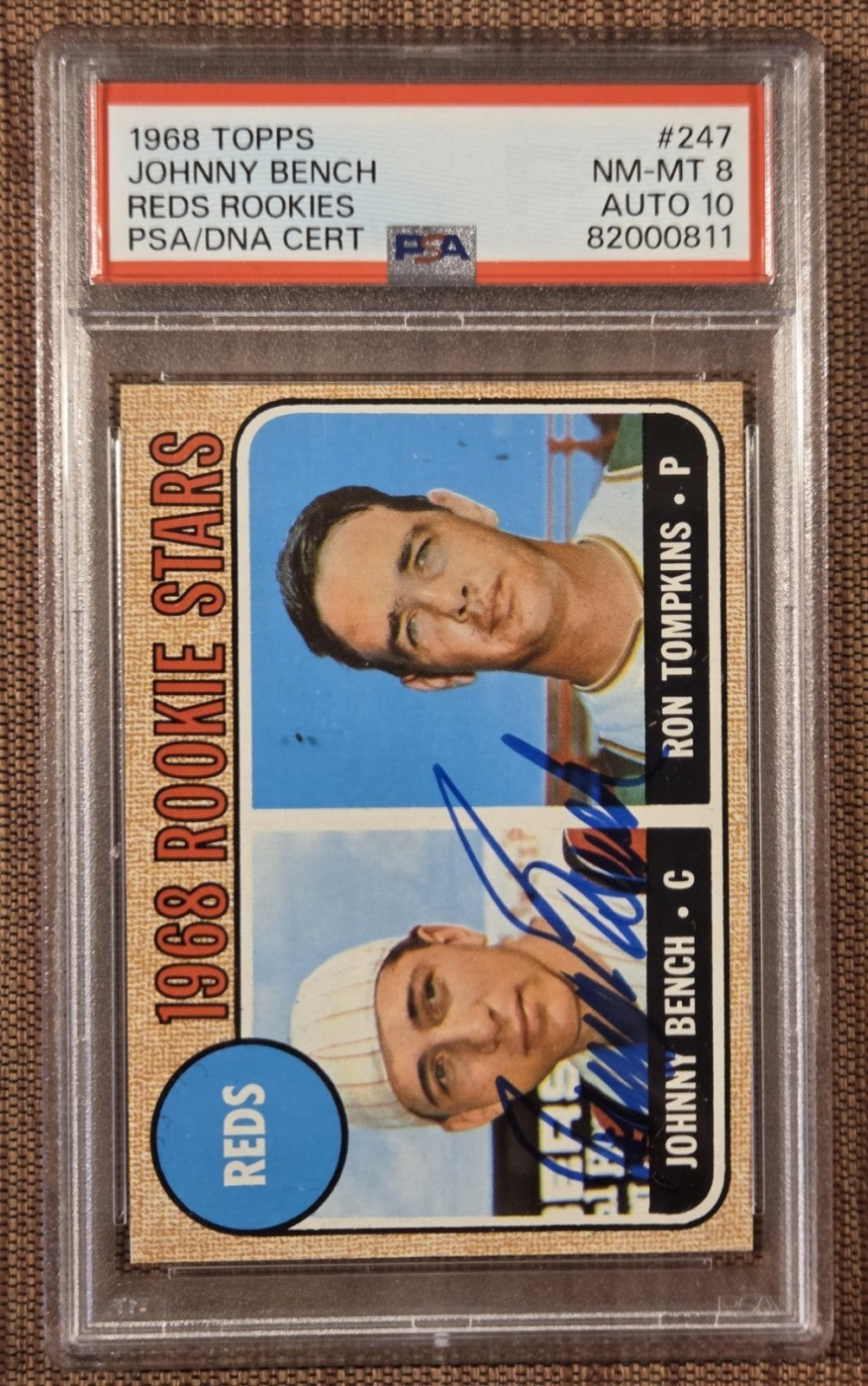 1968 Topps #247 Johnny Bench Reds Rookie Baseball Card PSA 8 / DNA 10 Auto RC0