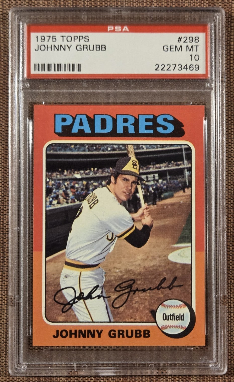 1975 Topps #298 Johnny Grubb San Diego Padres Baseball Card PSA 10 Gem Mint0