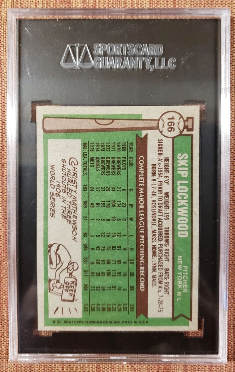 1976 Topps #166 Skip Lockwood New York Mets Baseball Card SGC 10 Gem Mint1