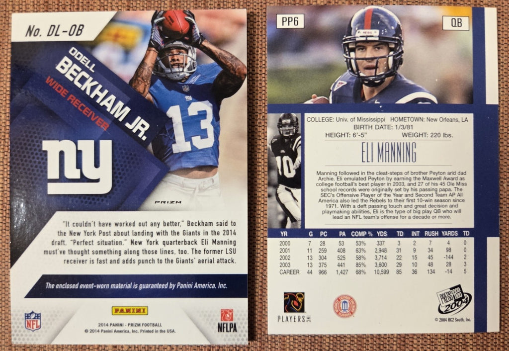 Giants Football Cards Beckham RC Manning RC Hall RC /250 Flowers Strahan LT5