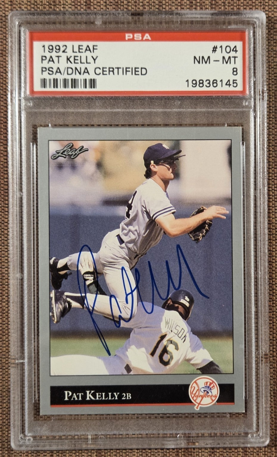 1992 Leaf #104 Pat Kelly New York Yankees Original Baseball Card PSA 8/DNA Auto0