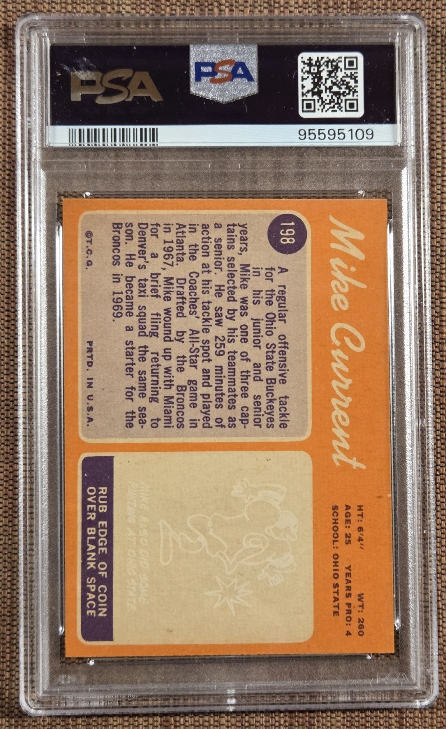 1970 Topps #198 Mike Current Denver Broncos Vintage Rookie Football Card PSA8 RC1