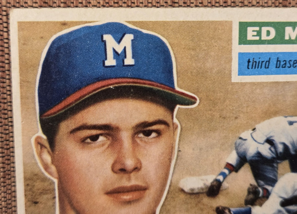 1956 Topps #107 Eddie Mathews Milwaukee Braves Original Baseball Card HOF1