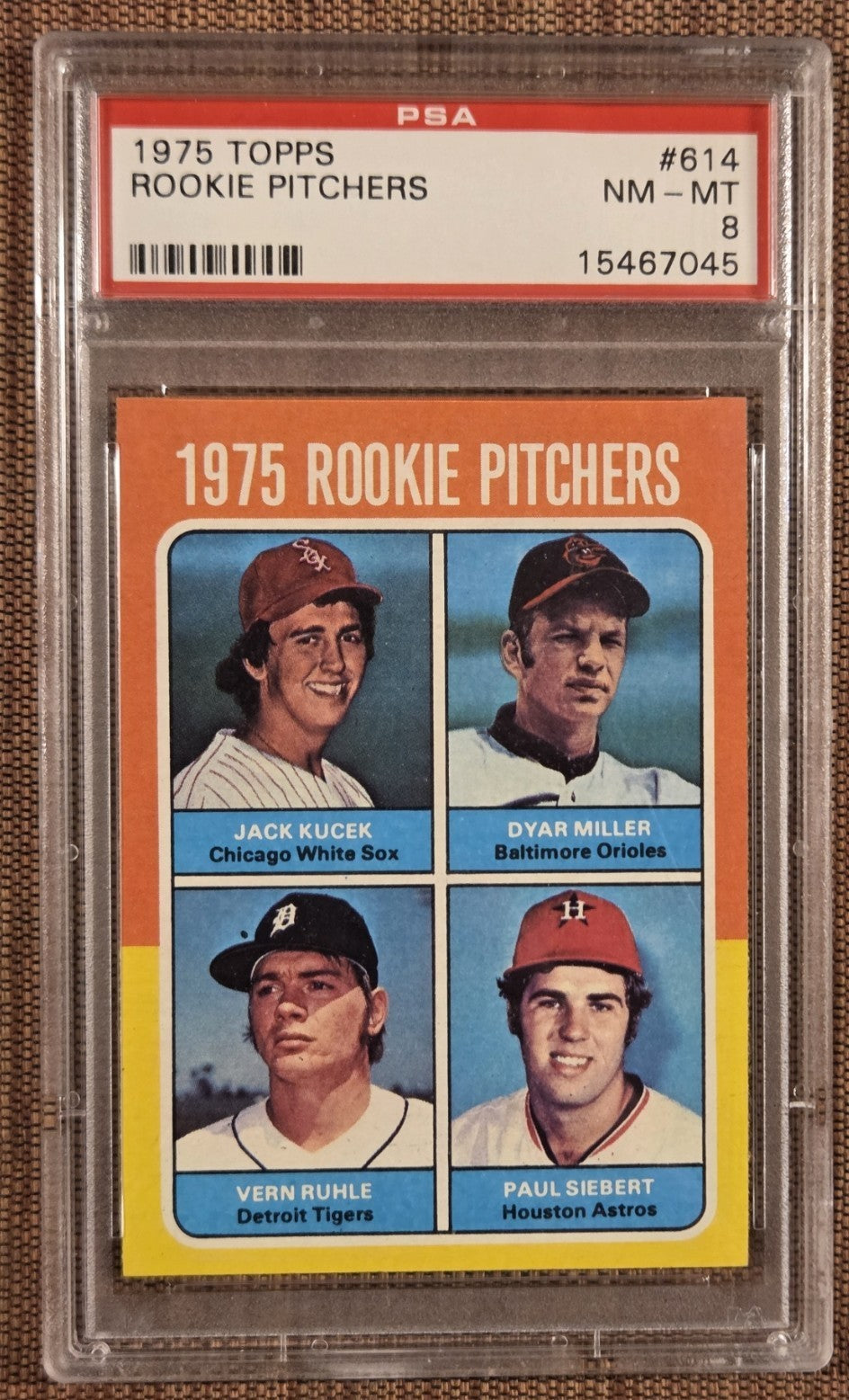 1975 Topps #614 Jack Kucek Miller Rule Paul Siebert Rookie Baseball Card PSA8 RC0