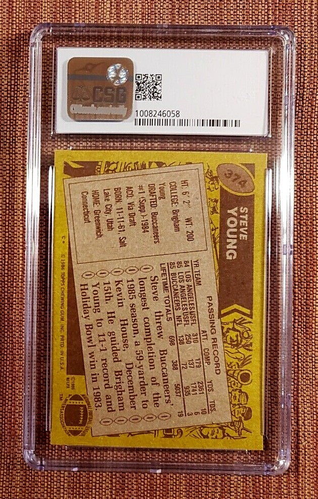 1986 Topps #374 Steve Young San Francisco 49ers Rookie Football Card CSG 7 NM1