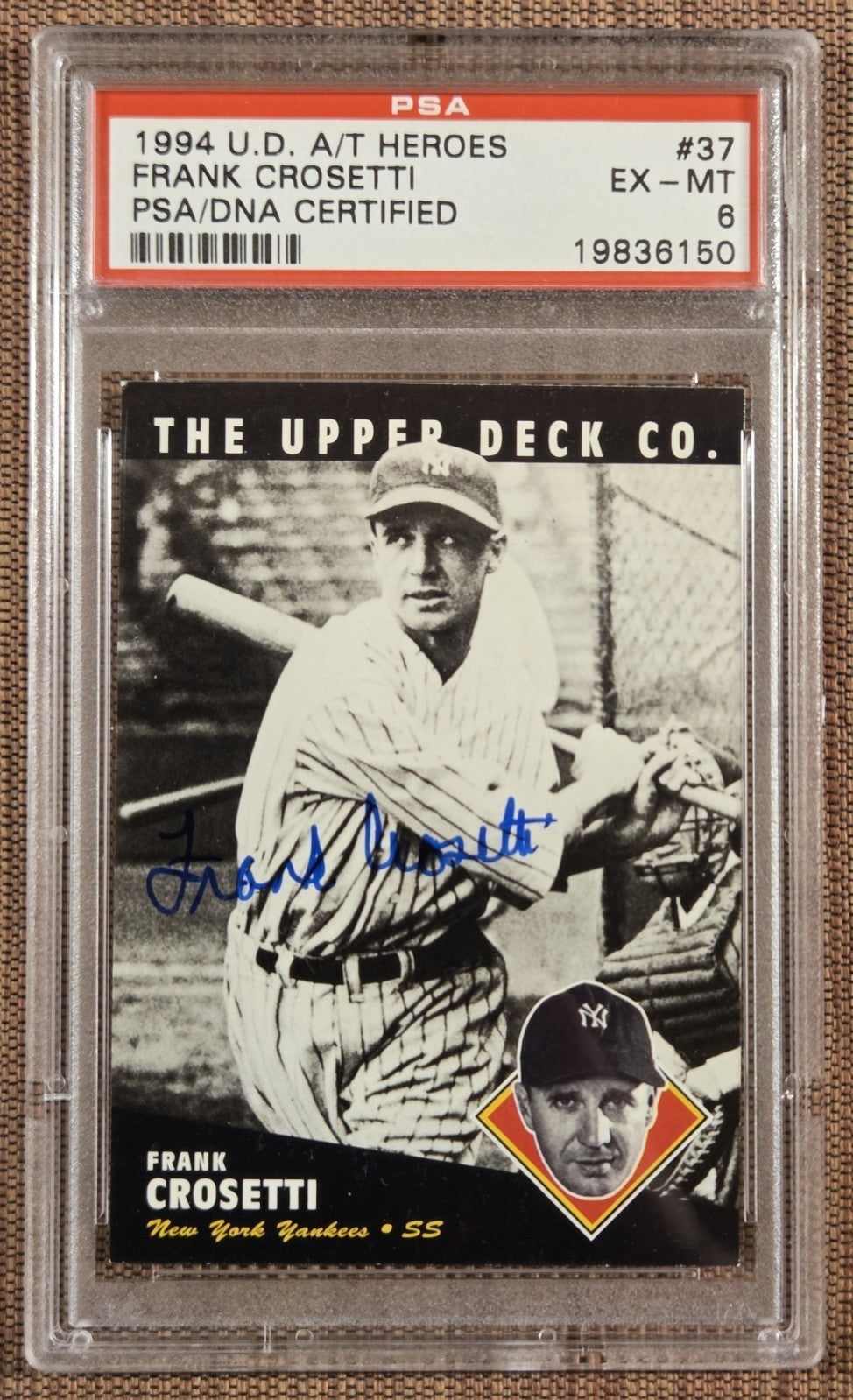 1994 Upper Deck Heroes #37 Frank Crosetti Yankees Baseball Card PSA 6/DNA AUTO0