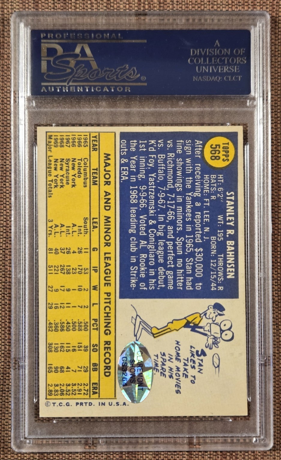 1970 Topps #568 Stan Bahnsen New York Yankees Baseball Card PSA 7 / DNA Auto1