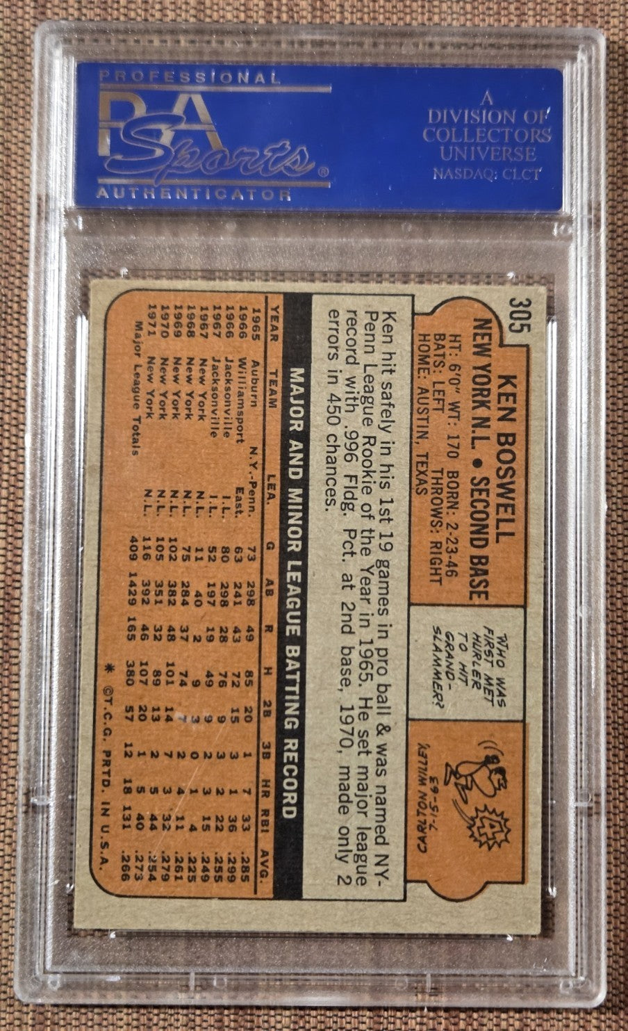 1972 Topps #305 Ken Boswell New York Mets Vintage Baseball Card PSA 6 / DNA Auto1