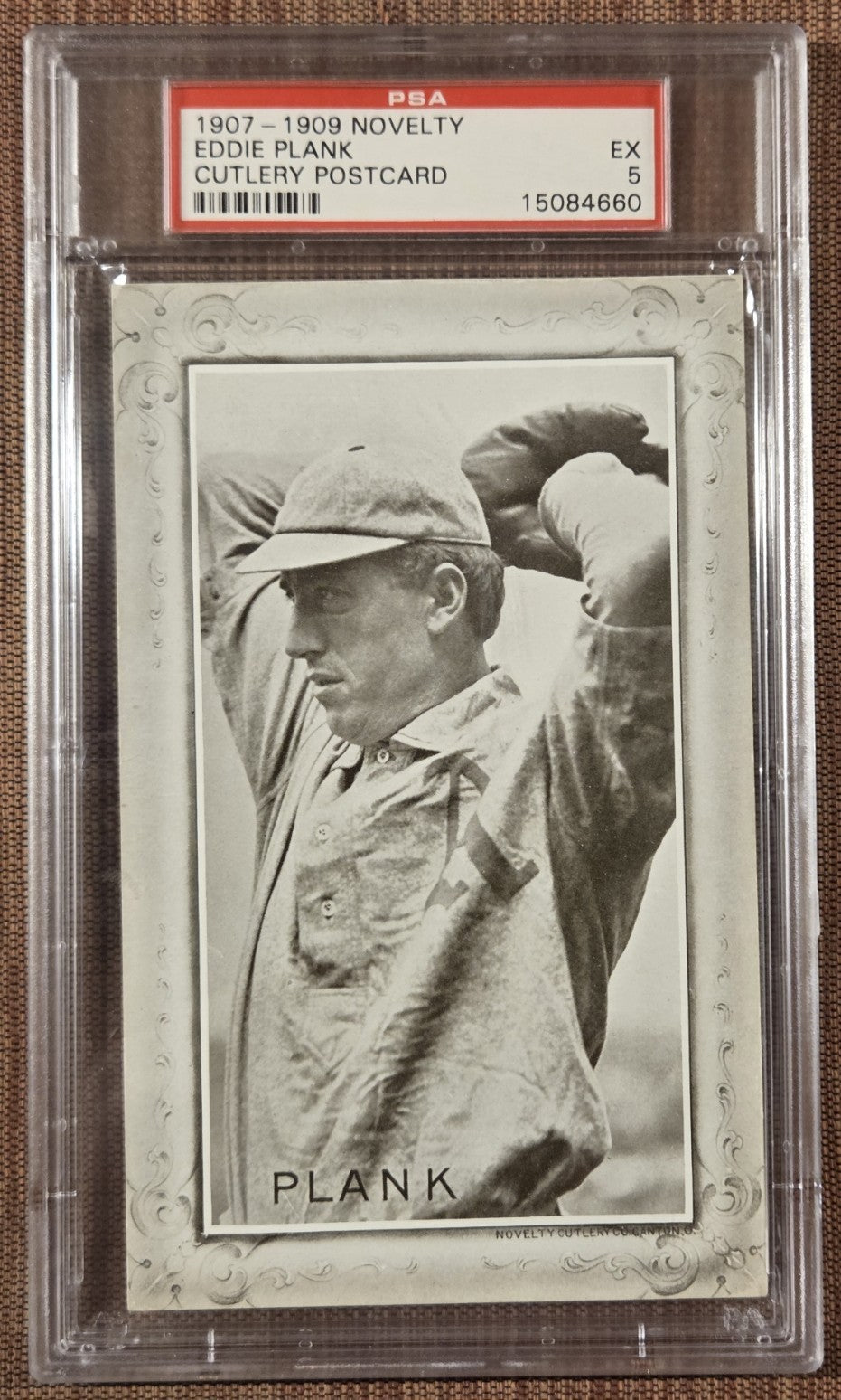 1907 Novelty Cutlery Eddie Plank Athletics Browns Baseball Post Card PSA 5 HOF0