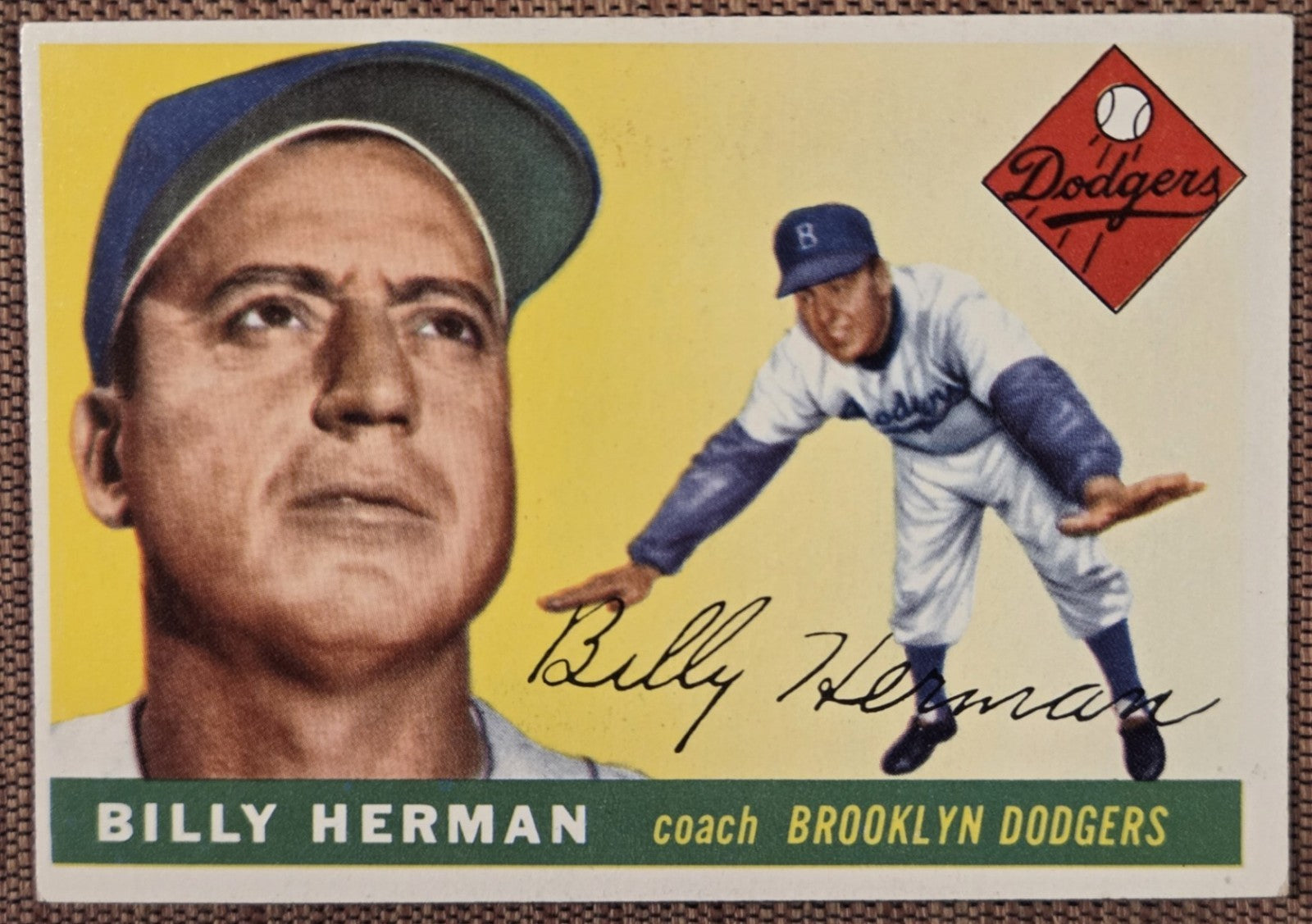 1955 Topps #19 Billy Herman Brooklyn Dodgers Authentic Original Baseball Card0