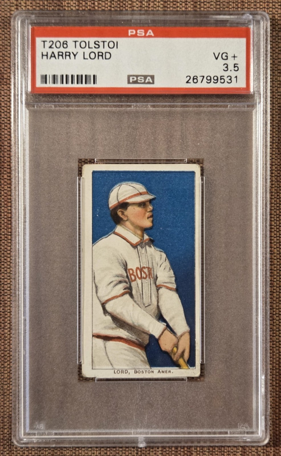 1909 Tolstoi T206 Harry Lord Boston Red Sox White Sox Baseball Card PSA 3.5 VG+0
