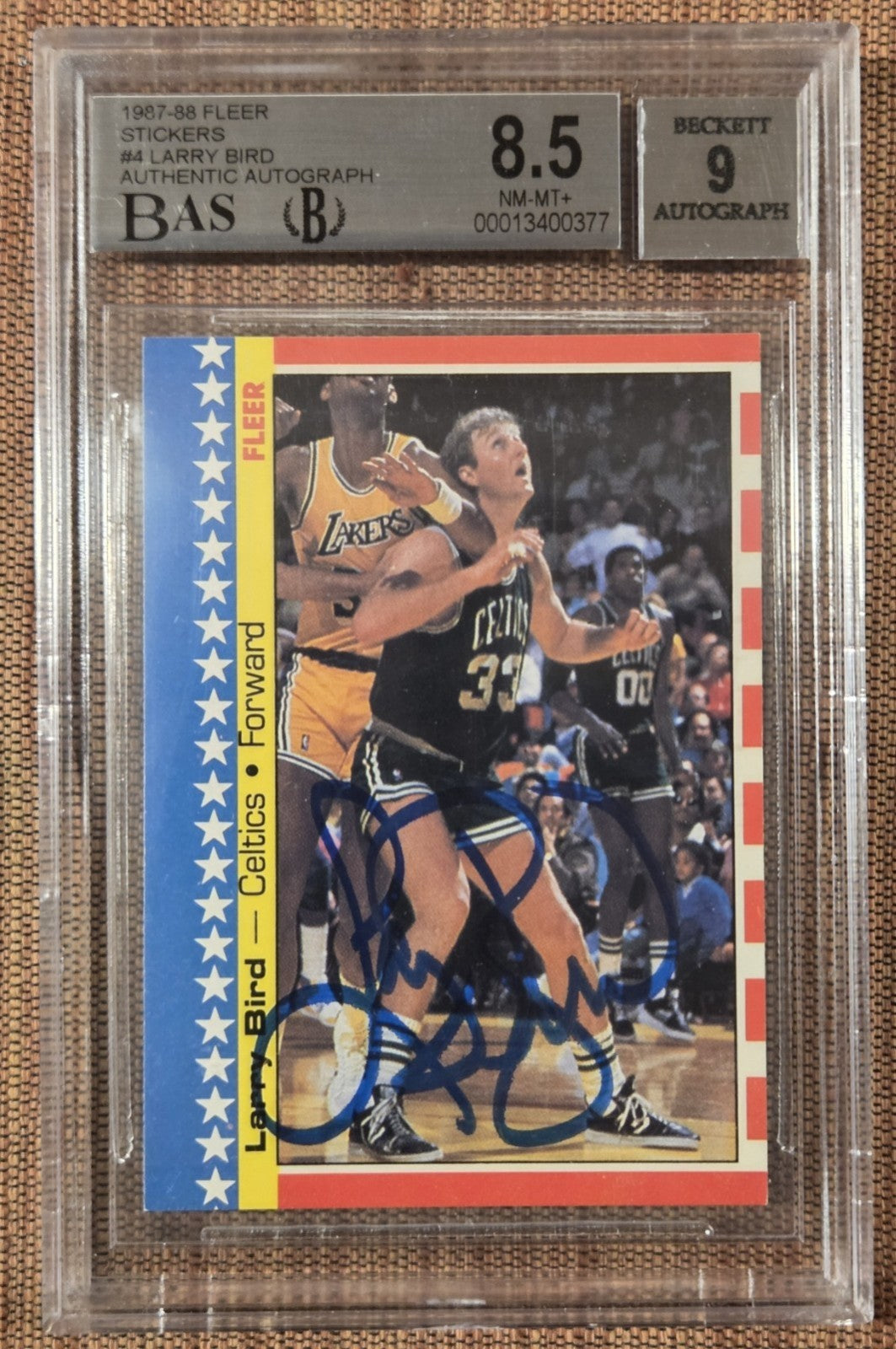 1987 Fleer Stickers #4 Larry Bird Boston Celtics Basketball Card BGS8.5/BAS Auto0