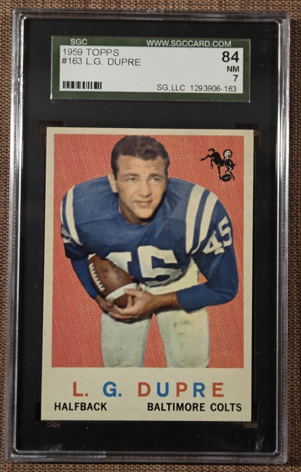 1959 Topps #163 L.G. Dupre Baltimore Colts Vintage Original Football Cards SGC 70