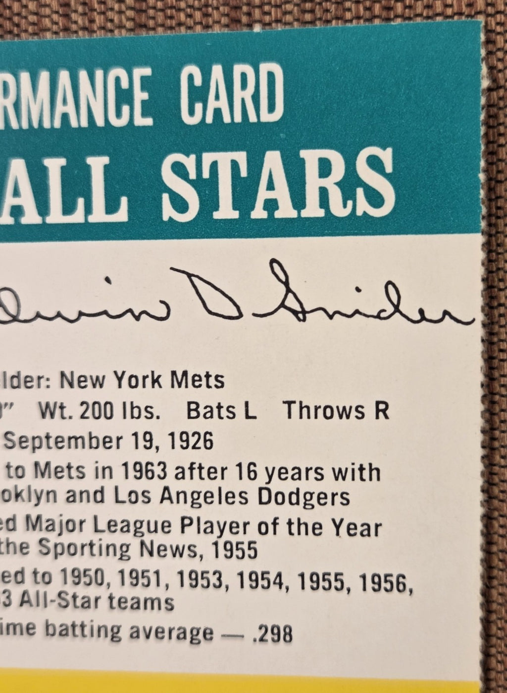 1964 Challenge the Yankees Duke Snider New York Mets Original Baseball Card2