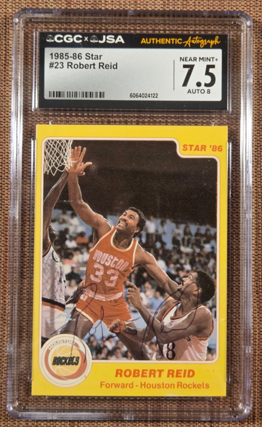 1985 Star #23 Robert Reid Houston Rockets Basketball Card CGC 7.5 /JSA Auto0