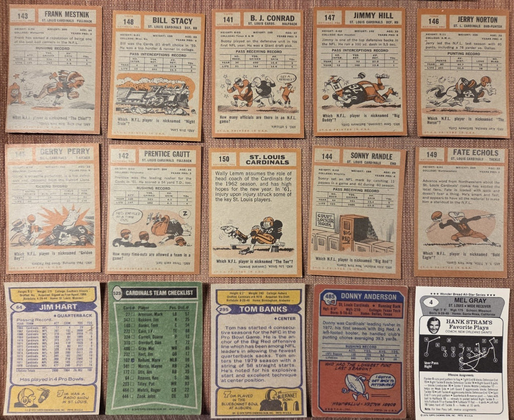 Topps Cardinals Football Cards Dierdorf Gray Metcalf Wehrli Anderson Gautt SP RC8