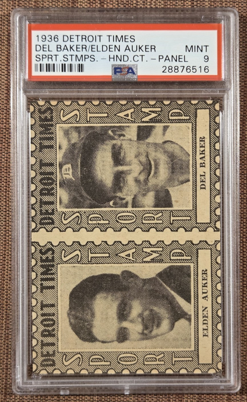 1936 Detroit Times Sports Stamps Panel Del Baker Eldon Auker Baseball PSA 9 Mint0