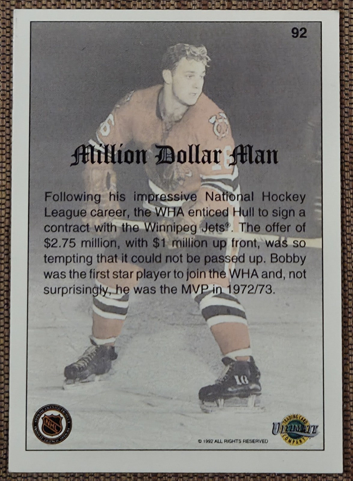 1991 Ultimate #92 Bobby Hull Chicago Blackhawks Originl Hockey Card JSA AUTO HOF7