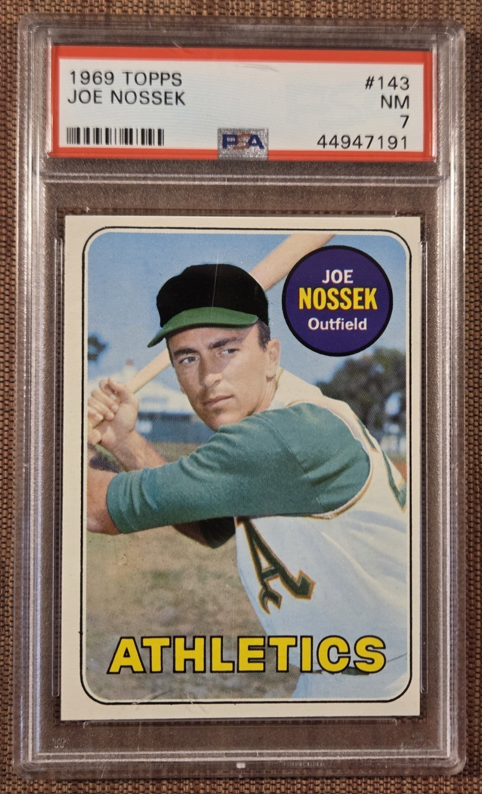 1969 Topps #143 Joe Nossek Oakland Athletics Original Baseball Card PSA 7 NM0