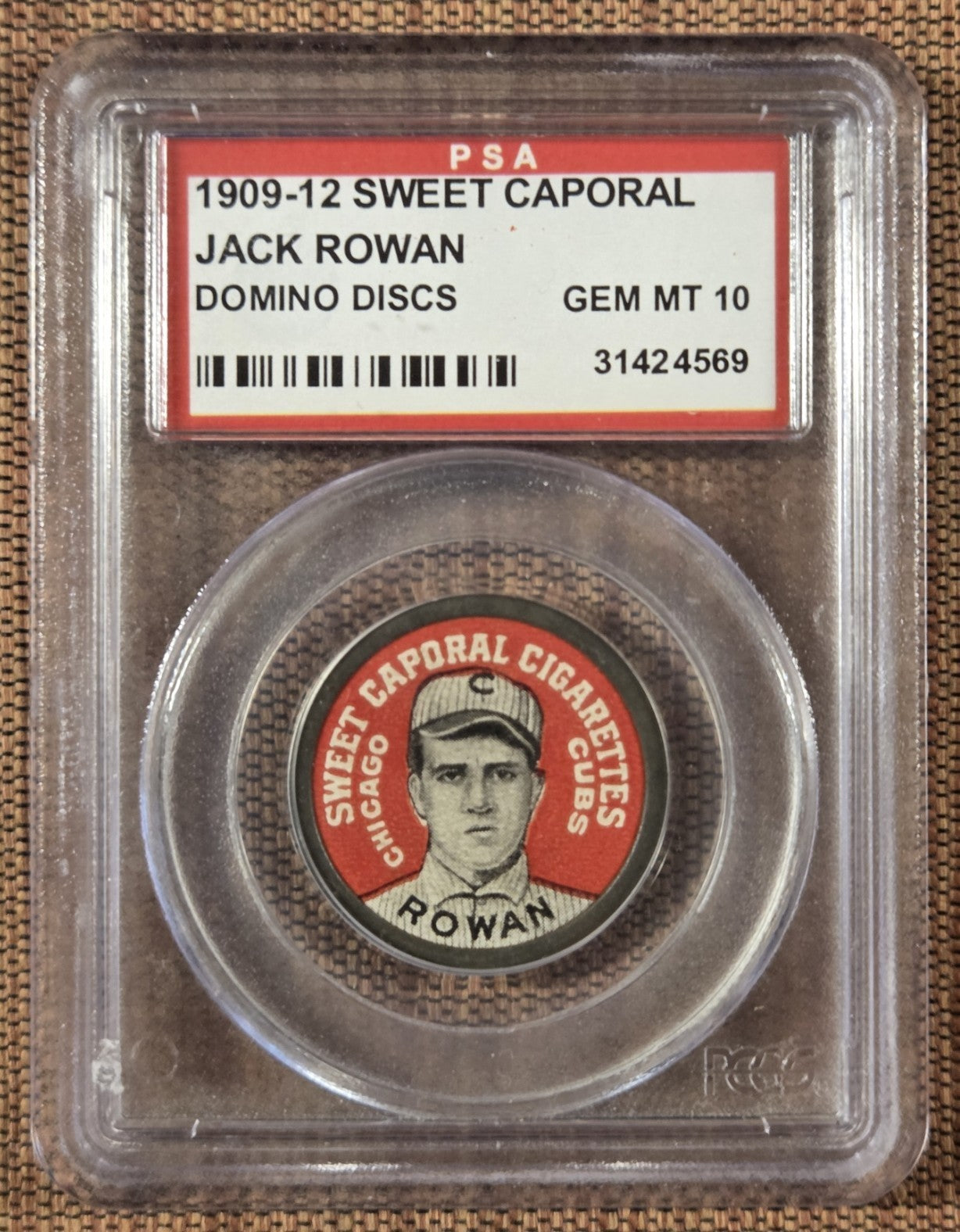 1909 Sweet Caporal Domino Discs Jack Rowan Cubs Baseball Card PSA 10 Gem Pop 10