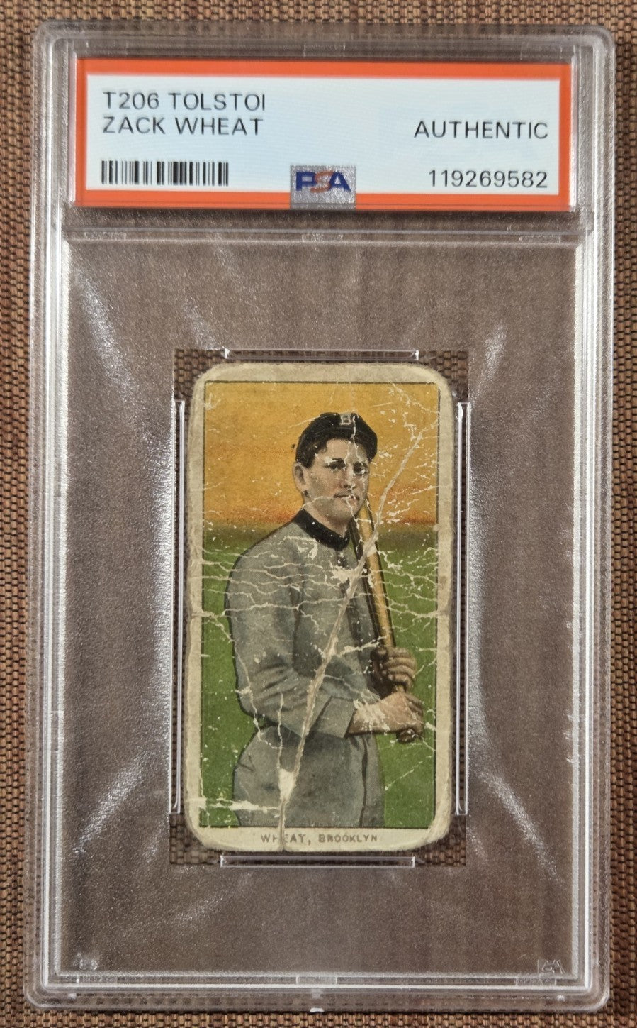 1909 Tolstoi T206 Zack Wheat Brooklyn Dodgers Baseball Card PSA AUTH HOF0