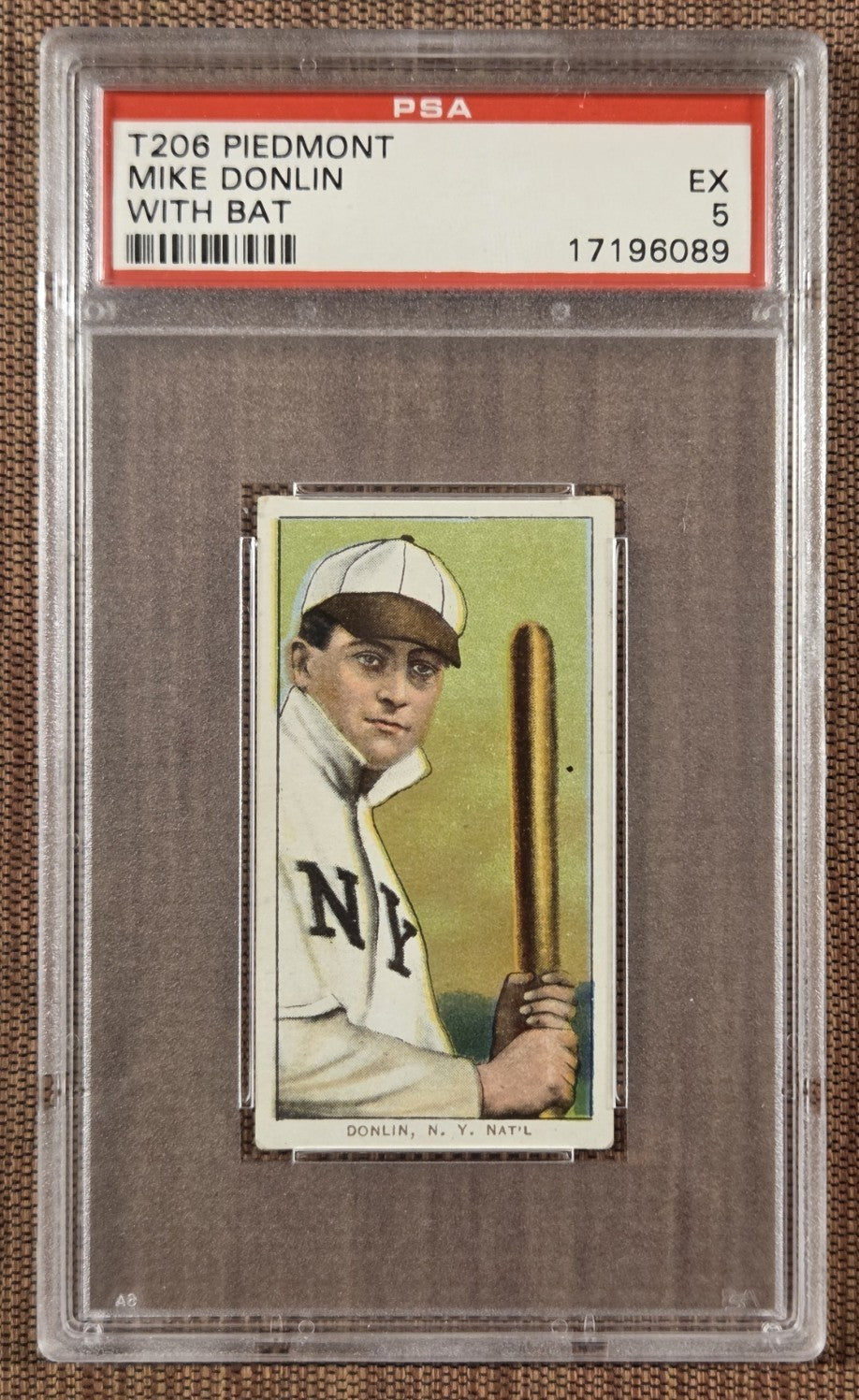 1909 Piedmont 350-460 With Bat T206 Mike Donlin Giants Reds Baseball Card PSA 50