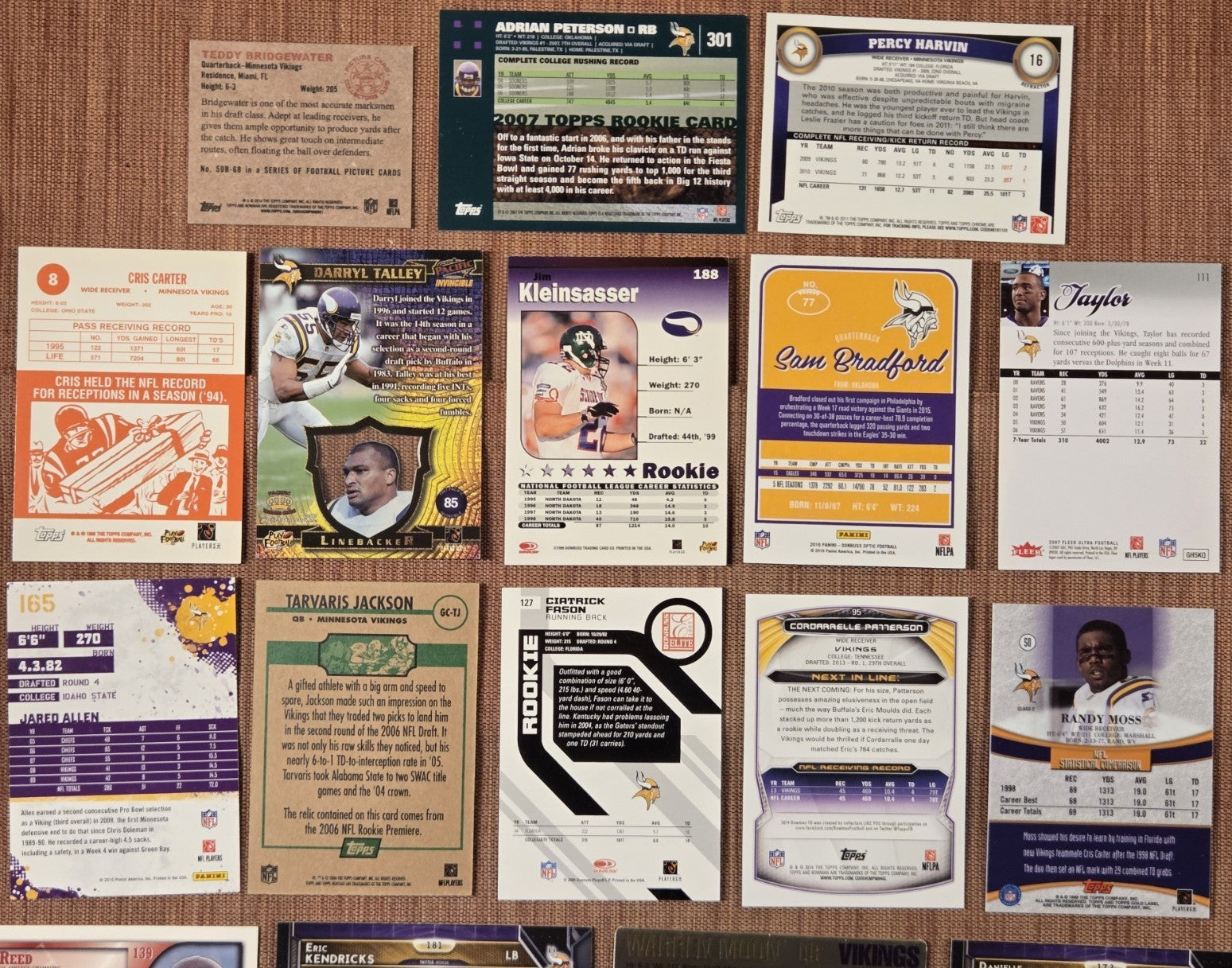Minnesota Vikings Football Cards Peterson RC Kleinsasser RC Carter Allen Harvin4