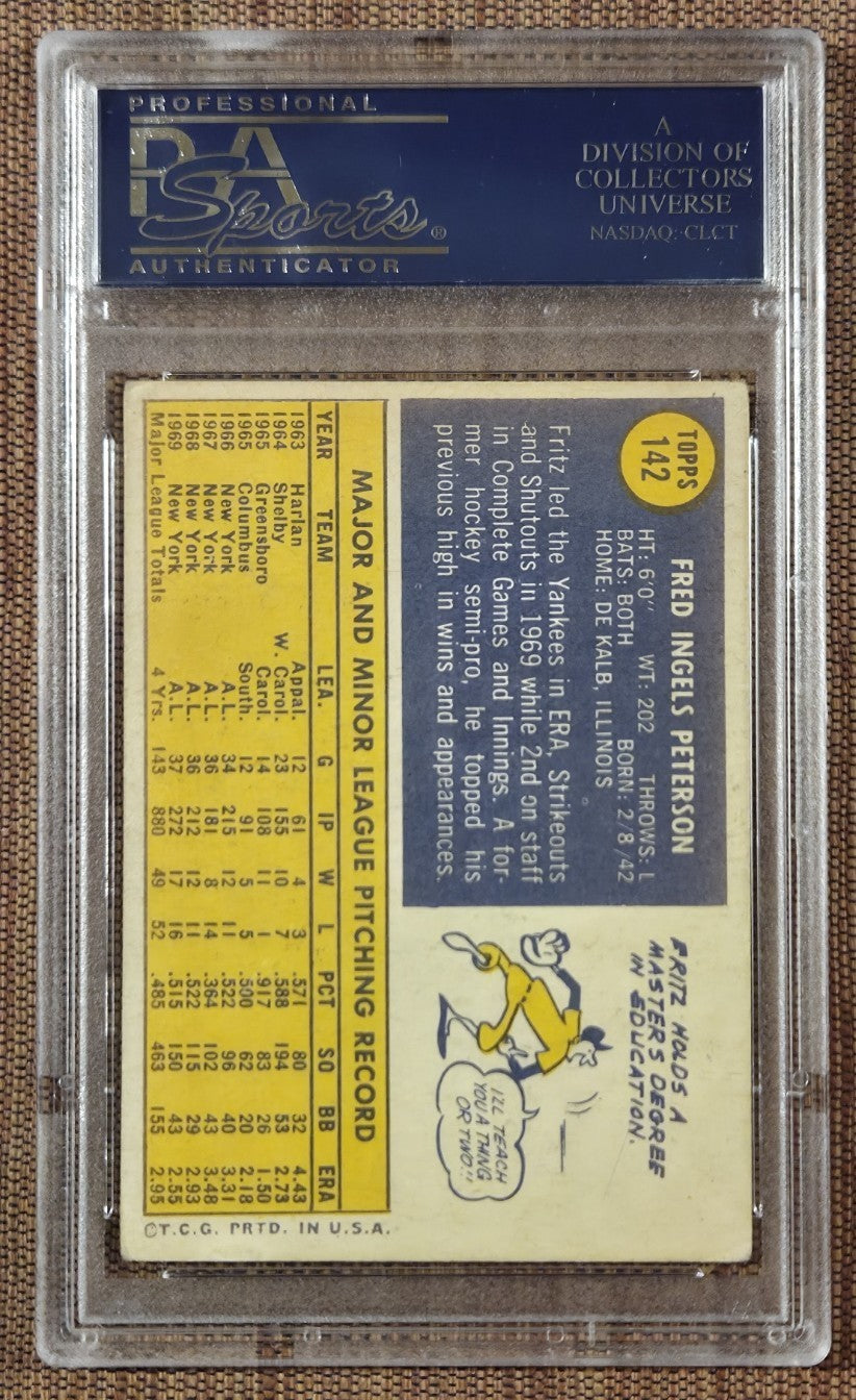 1970 Topps #142 Fritz Peterson New York Yankees Baseball Card PSA 3 / DNA AUTO1