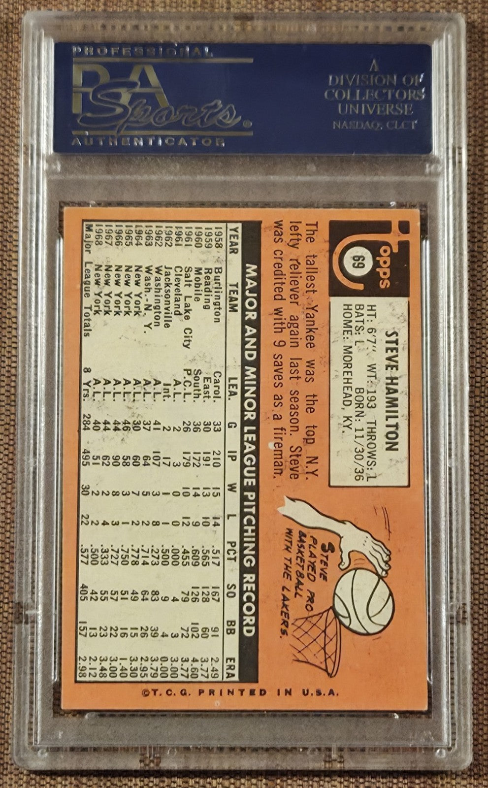 1969 Topps #69 Steve Hamilton New York Yankees Baseball Card PSA 4 / DNA AUTO1