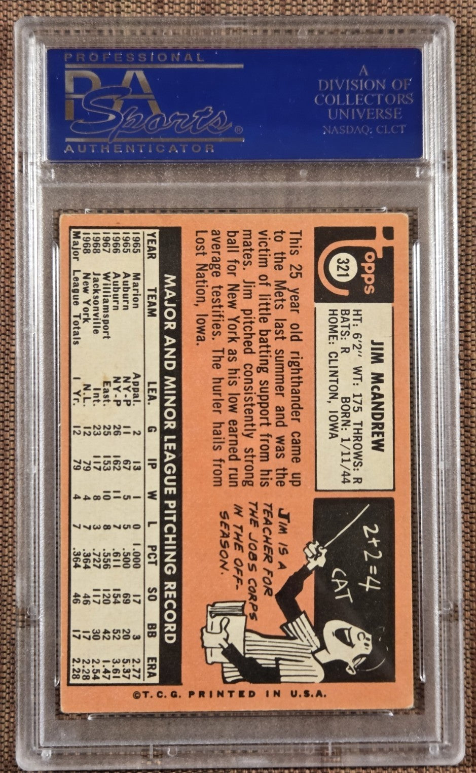 1969 Topps #321 Jim McAndrew New York Mets Baseball Card PSA 5 / DNA AUTO RC1