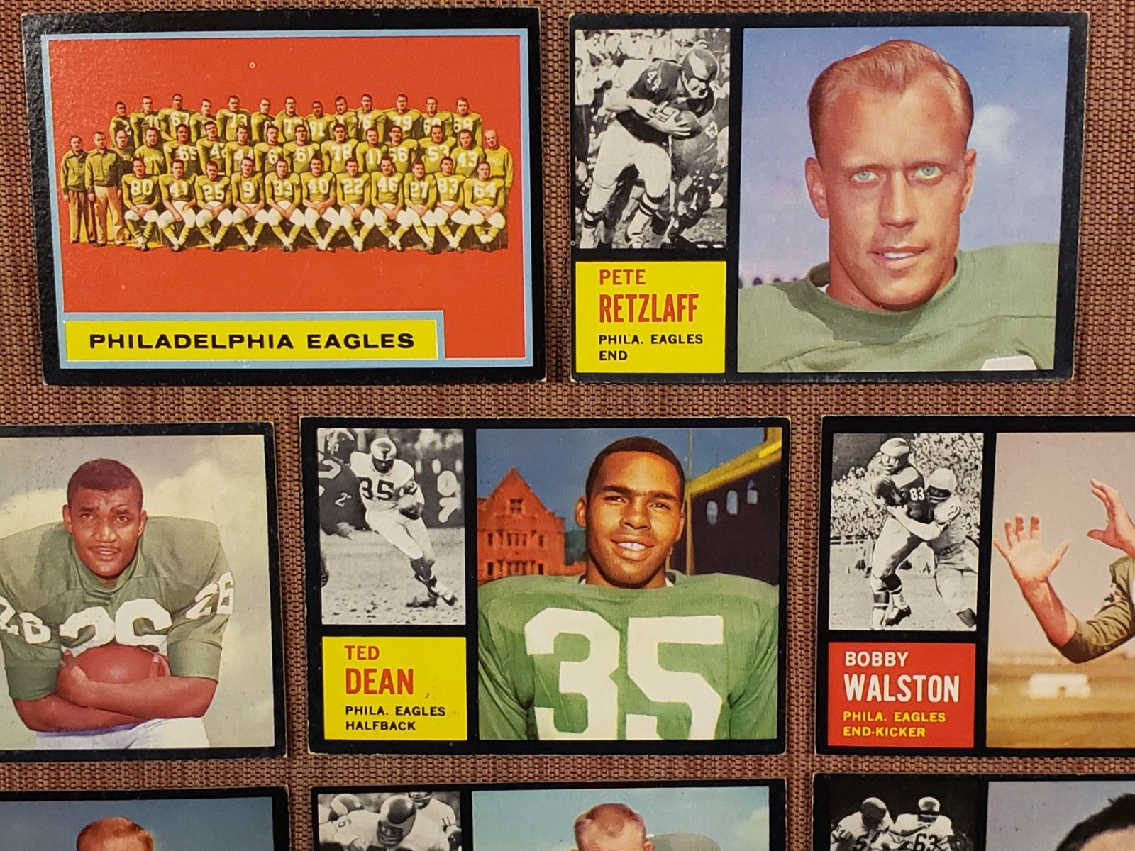 1962 Topps Football Cards Retzlaff SP Dean SP Schrader SP Smith RC Peaks Walston4