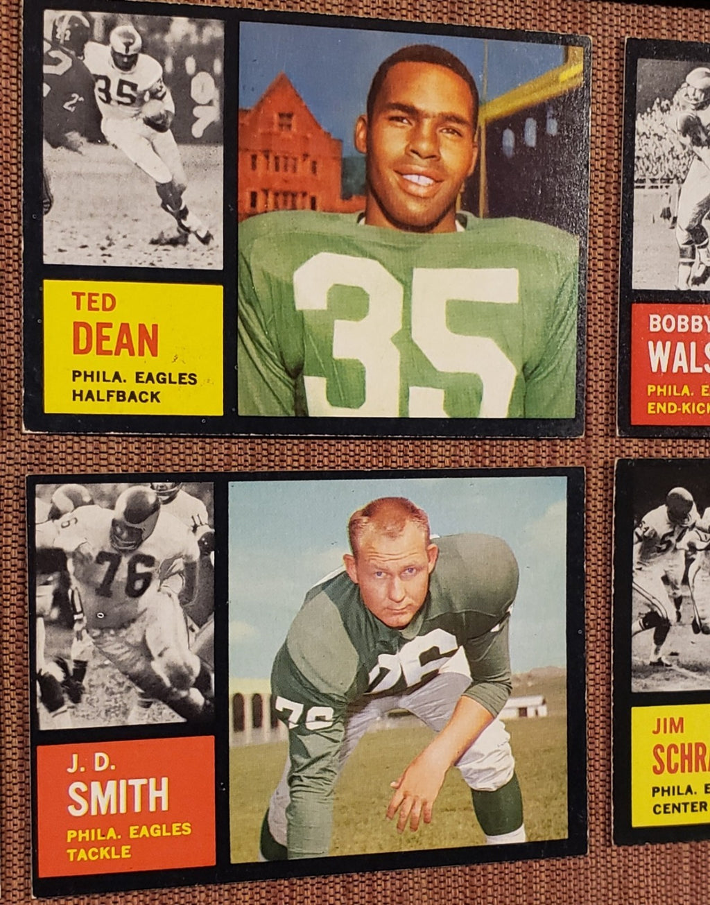 1962 Topps Football Cards Retzlaff SP Dean SP Schrader SP Smith RC Peaks Walston2