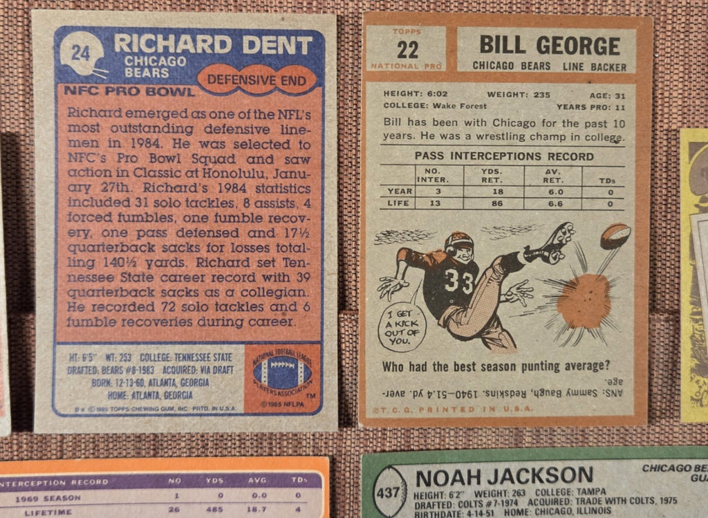 Bears Football Cards Richard Dent RC Sayers Payton Singletary George Morris SP10