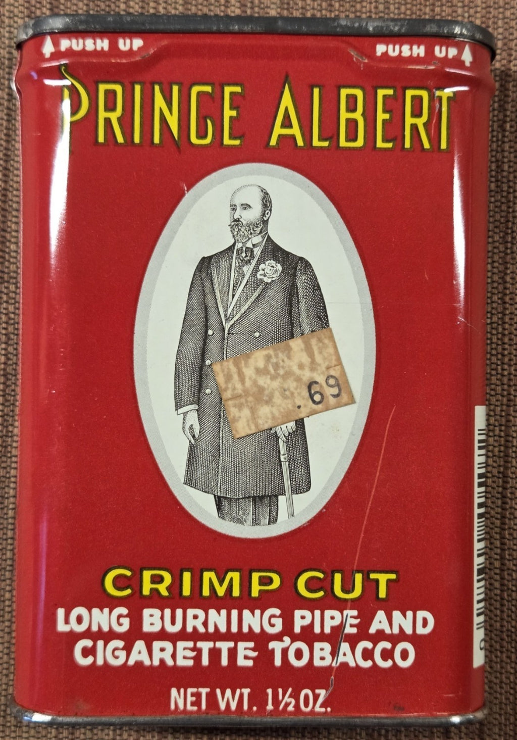 Vintage Prince Albert Crimp Cut Tobacco Tin 1.5 oz Great Condition Lid Opens1