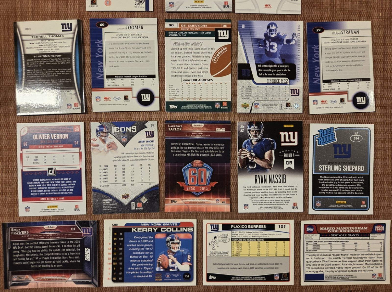 Giants Football Cards Beckham RC Manning RC Hall RC /250 Flowers Strahan LT8