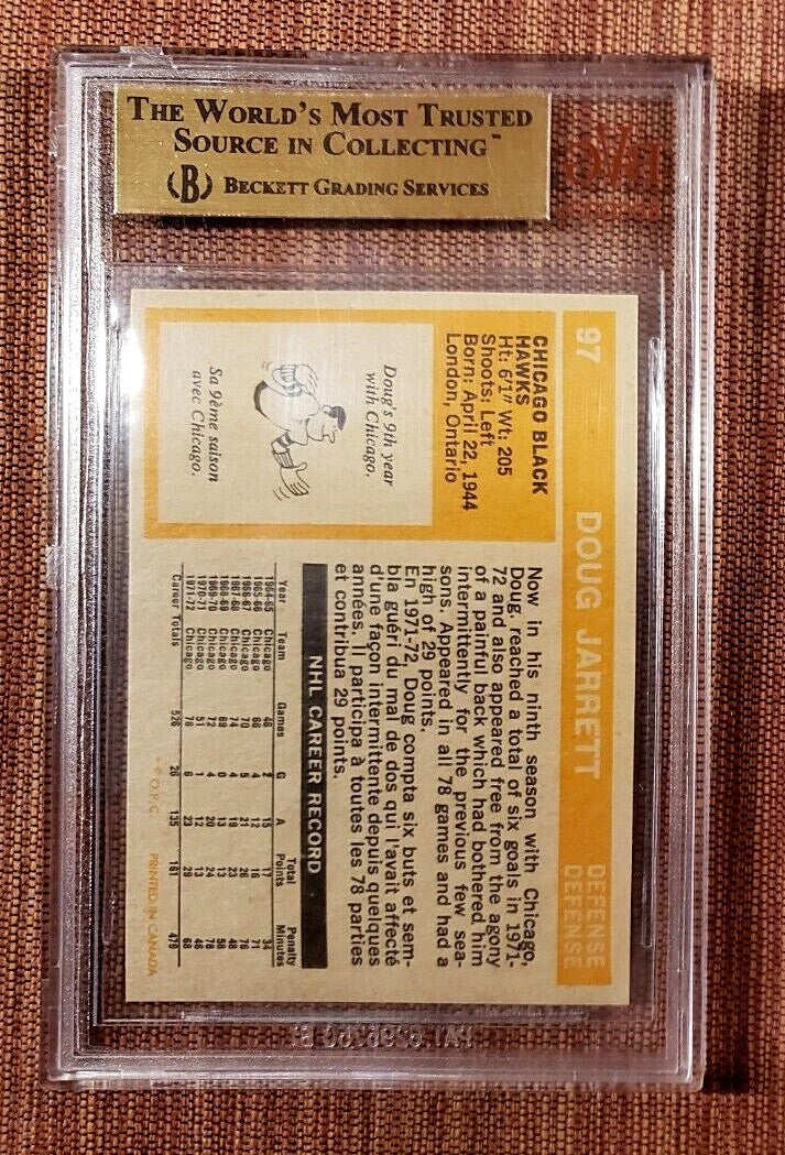 1972 O-Pee-Chee #97 Doug Jarrett Blackhawks Hockey Card BVG 9.5 Gem Mint Pop 11