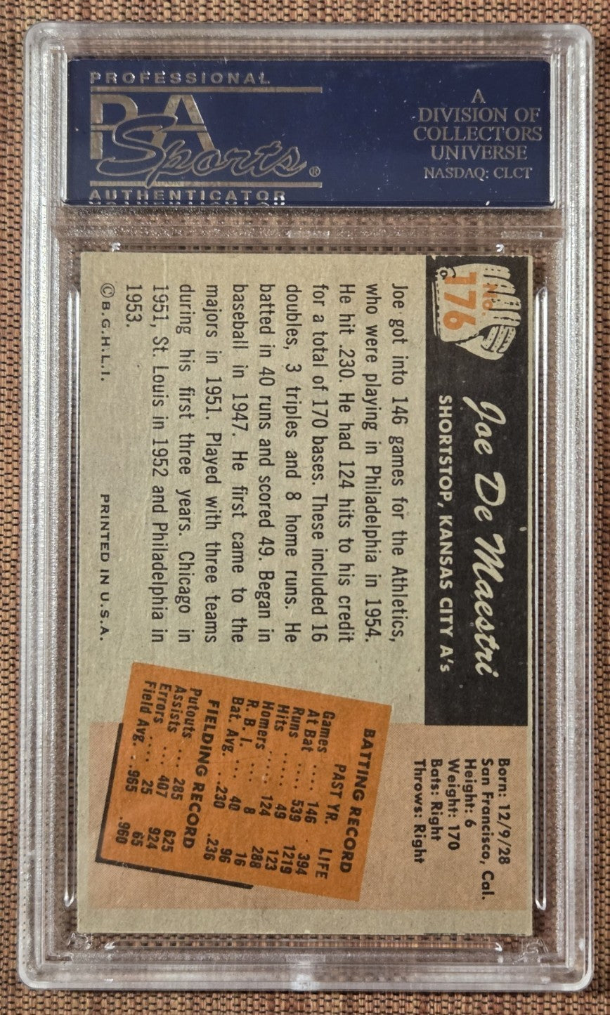 1955 Bowman #176 Joe DeMaestri Athletics Baseball Card PSA/DNA Auto1