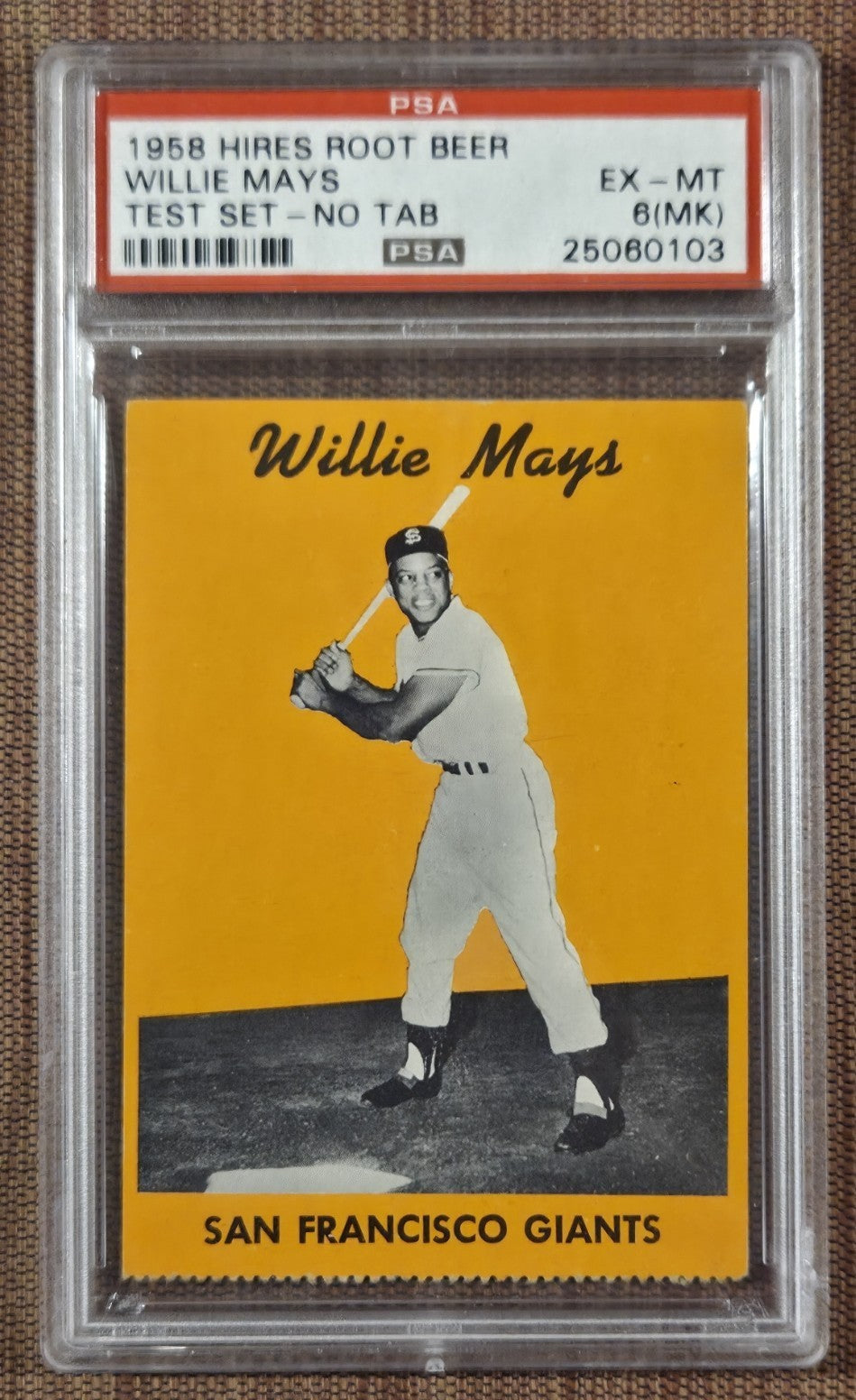 1958 Hires Root Beer Test Set No Tab Willie Mays Giants Baseball Card PSA 6 MK0