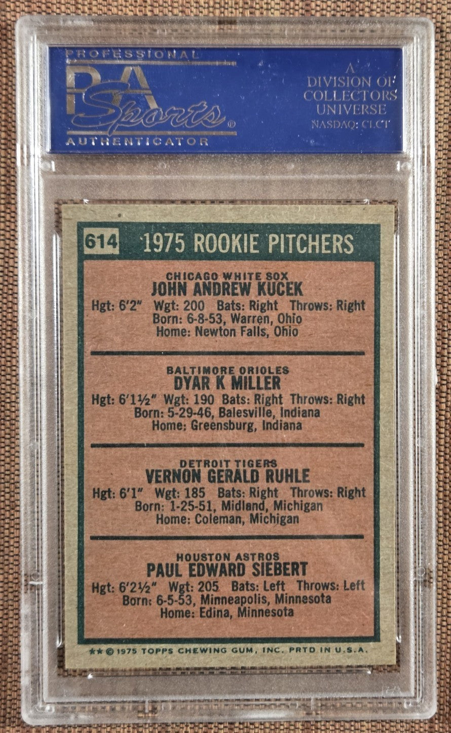1975 Topps #614 Jack Kucek Miller Rule Paul Siebert Rookie Baseball Card PSA8 RC1