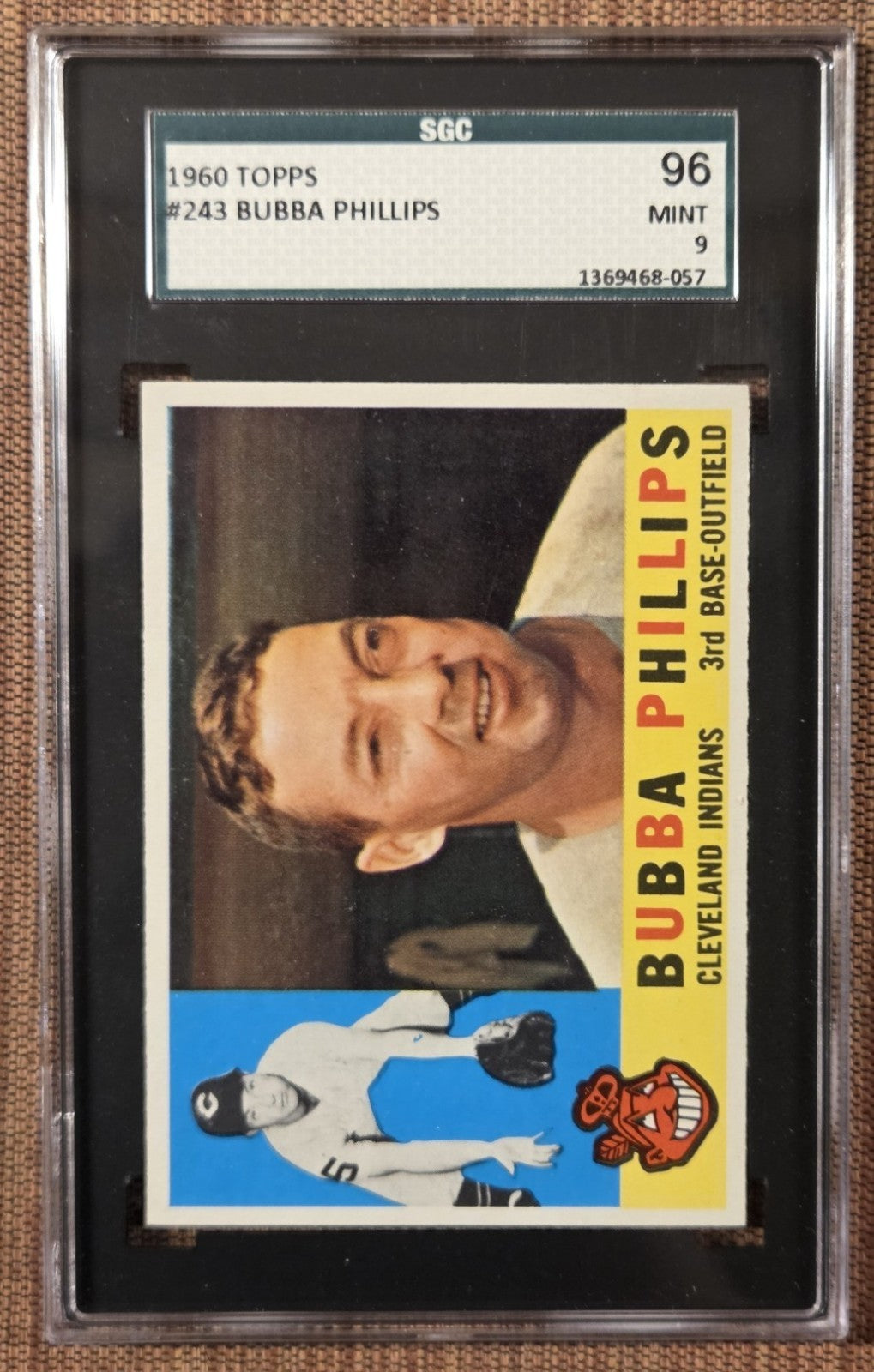1960 Topps #243 Bubba Phillips Cleveland Indians Vintag Baseball Card SGC 9 Mint0