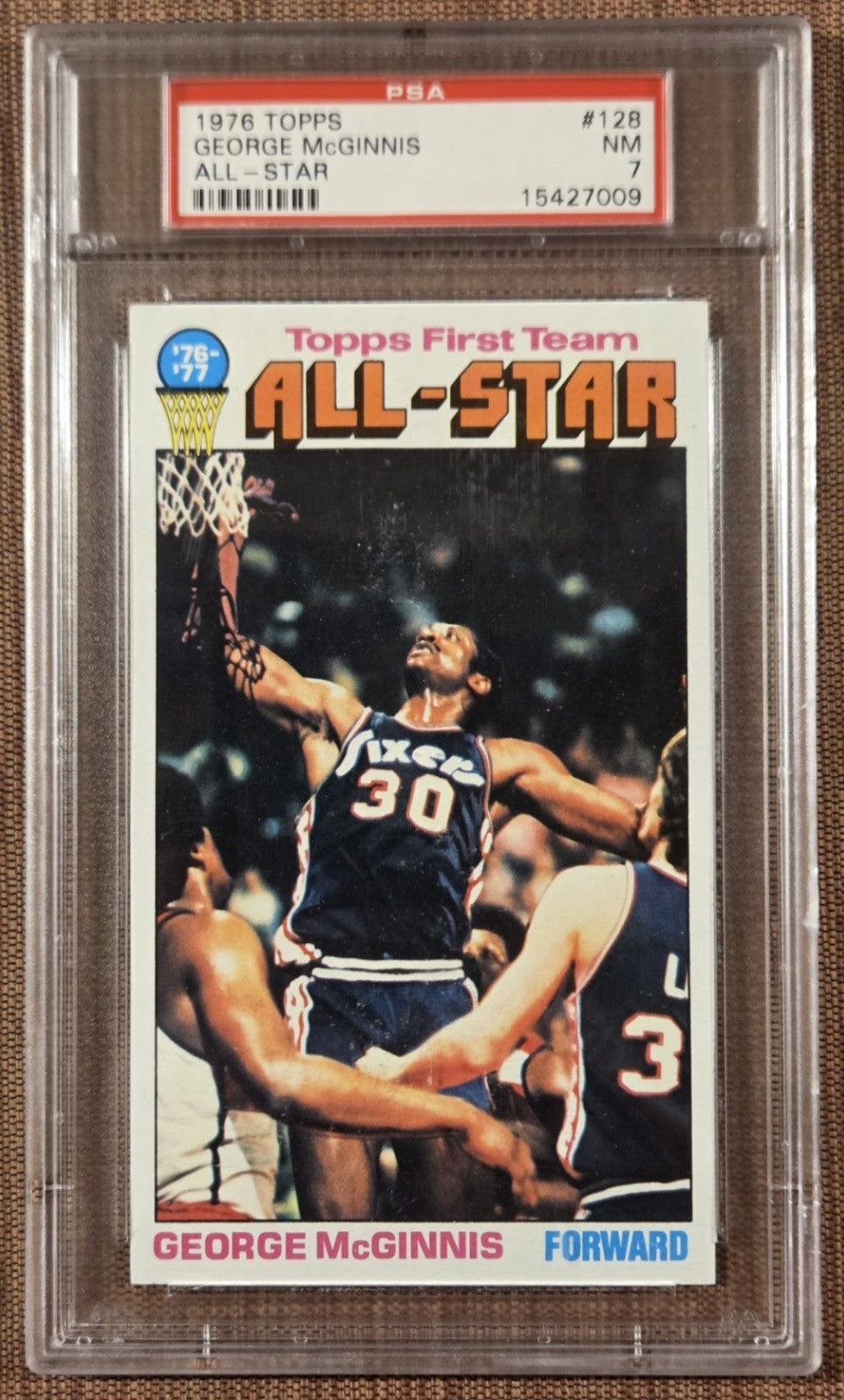 1976 Topps #128 George McGinnis Philadelphia 76ers Basketball Card PSA 7 NM0