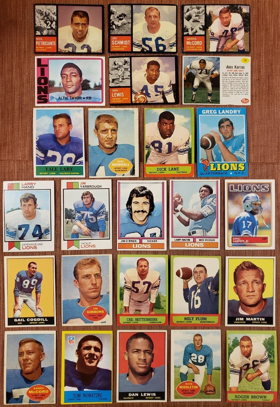 1960's Lions Football Cards Joe Schmidt Karras Morrall Plum Night Tran Lane Yary0